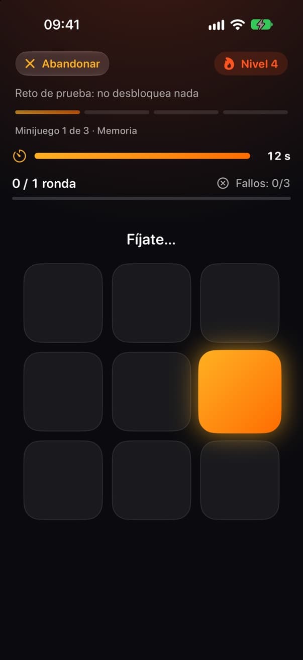 Reto de memoria de Playlock: repite la secuencia de casillas